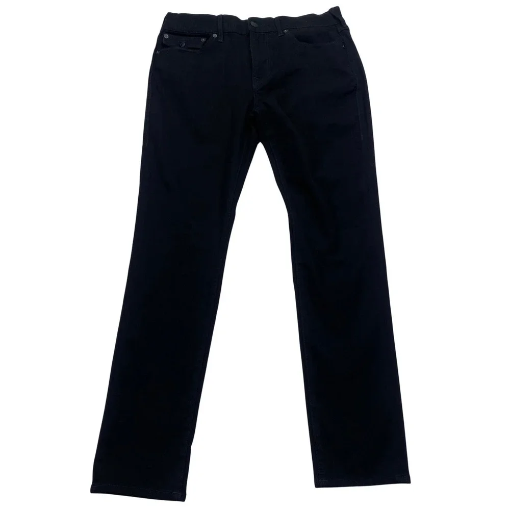True Religion Rocco Relaxed Skinny Mens 34x32 Black Flap Pocket Jeans 105707 New